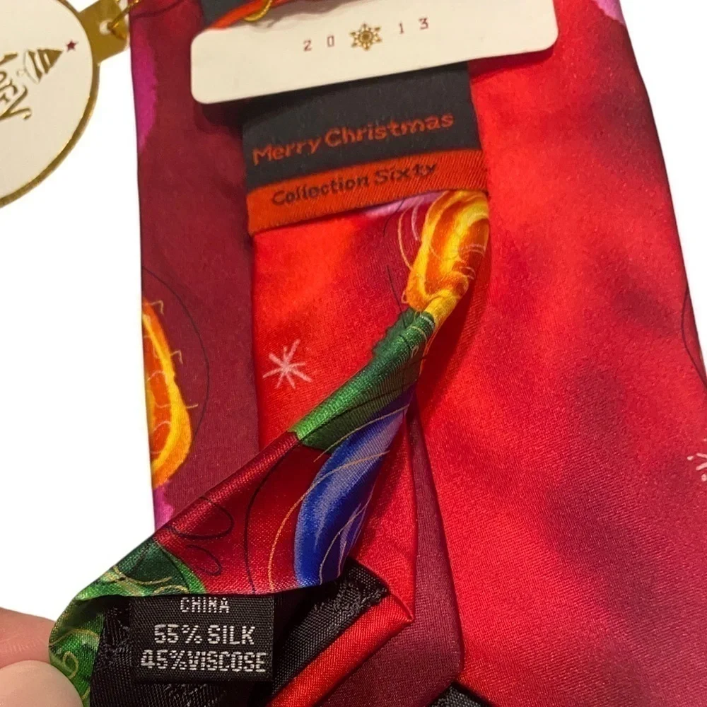 J. Garcia Men's Merry Christmas Neck Tie Swirling Balls of Color New with Tag